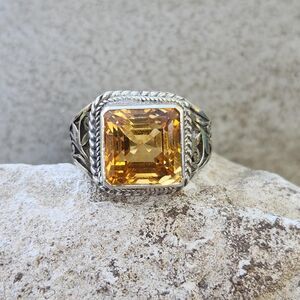 90s Citrine gemstone quartz Sterling silver filigree ring sz 7.5